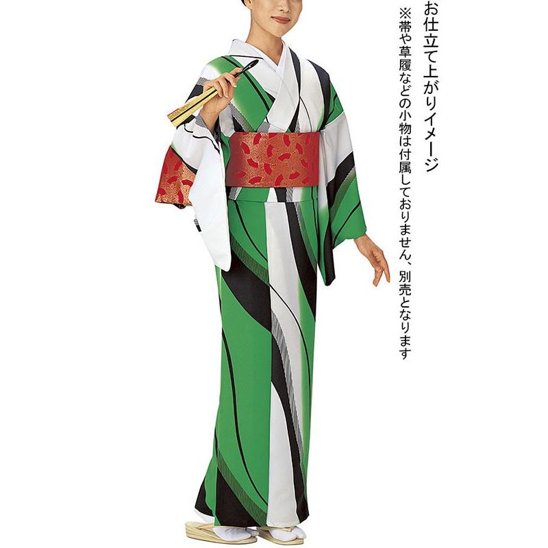 小紋 着物 着尺 レディース 踊り 舞台 レトロ モダン 洗える着物 白 緑 