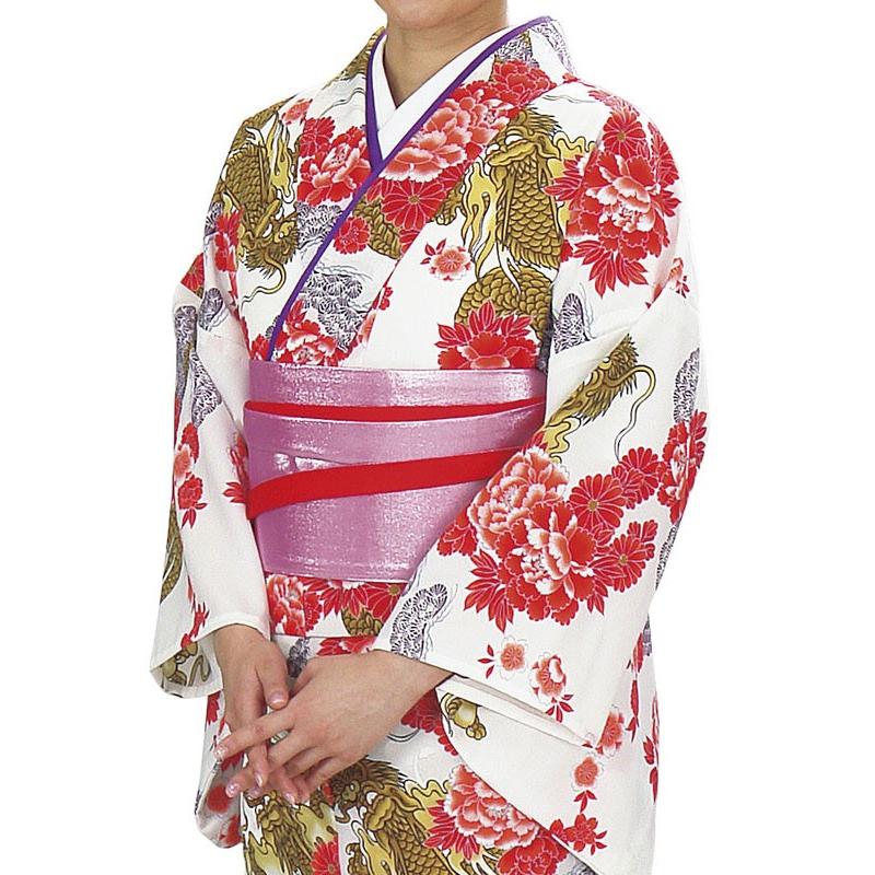 アンティーク着物ピンク地紋・広襟小鳥と花模様大正ロマン正絹No.21