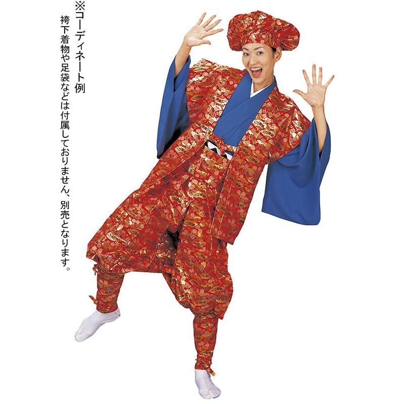 たっつけ袴 3点セット 男 女 袴 ベスト 頭巾 祭り 踊り 手古舞 赤 扇子 