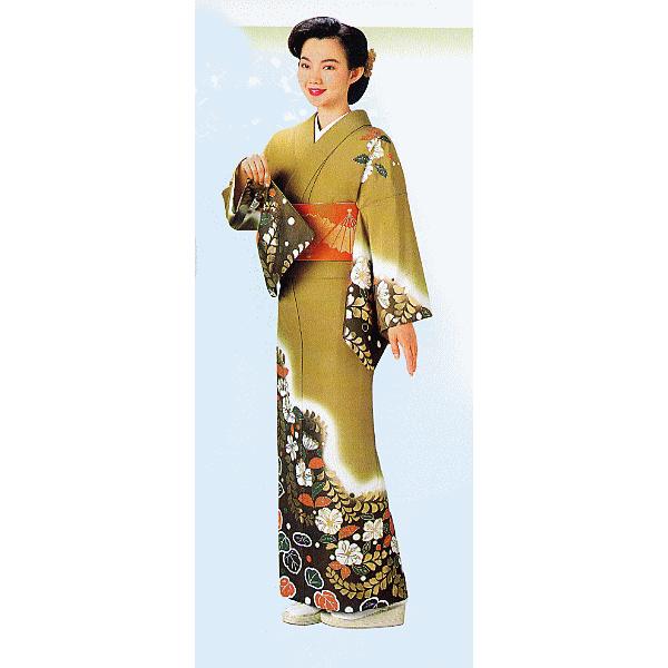 訪問着 女性 踊り 絵羽 訪問着 洗える着物 納期35日 からし色 藤