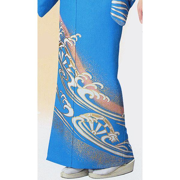 訪問着 女性 踊り 絵羽 洗える着物 納期35日 空色 流水源氏車 : カメヤ 