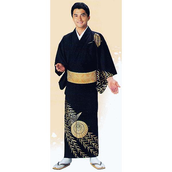 訪問着 女性 男性 踊り 絵羽 訪問着 洗える着物 納期35日 黒 番傘 枝垂れ柳