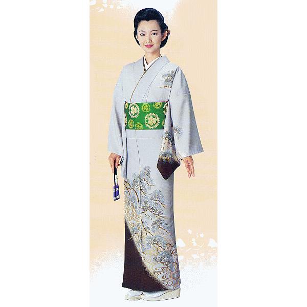 訪問着 女性 踊り 絵羽 訪問着 洗える着物 納期35日 グレイ 松