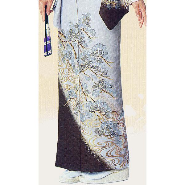 訪問着 女性 踊り 絵羽 訪問着 洗える着物 納期35日 グレイ 松_1