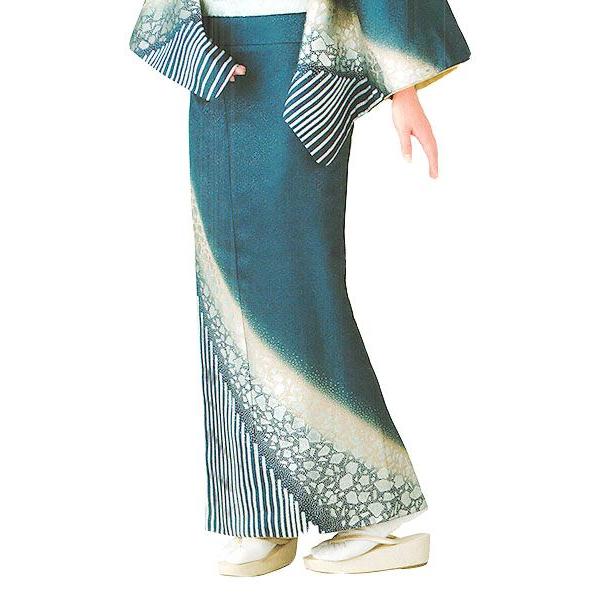 訪問着 女性 プレタ 踊り 絵羽 洗える着物 藍色 棒縞 霰 : カメヤ