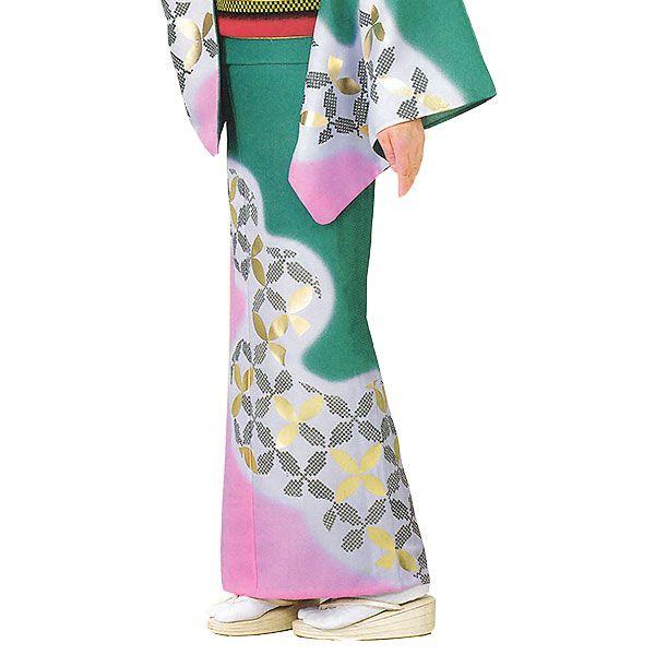 訪問着 女性 プレタ 踊り 絵羽 洗える着物 青緑 変り七宝 : カメヤ