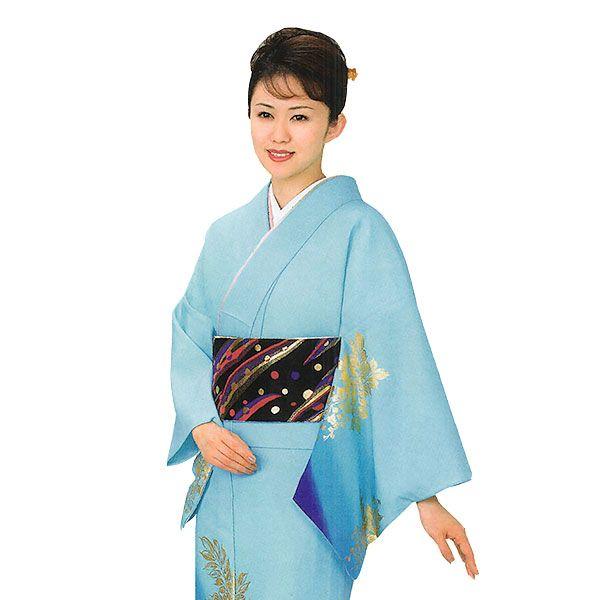 訪問着 女性 プレタ 踊り 絵羽 洗える着物 スカイブルー 藤 : カメヤ