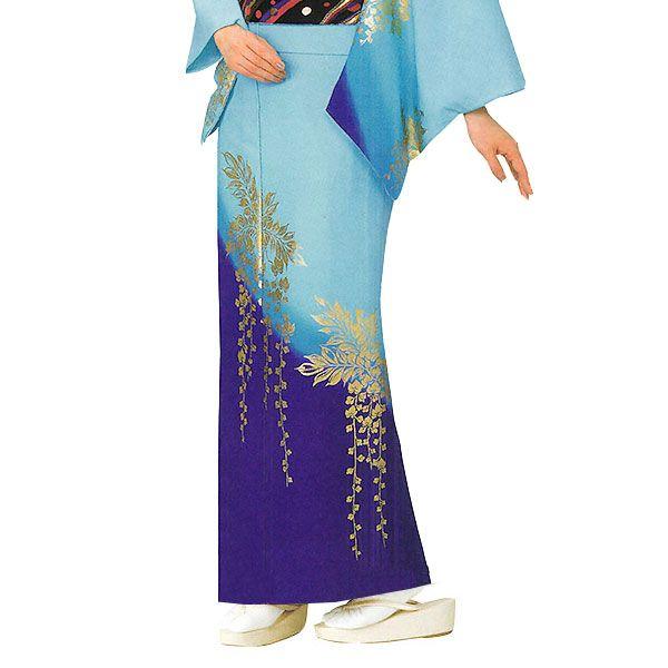 訪問着 女性 プレタ 踊り 絵羽 洗える着物 スカイブルー 藤 : カメヤ