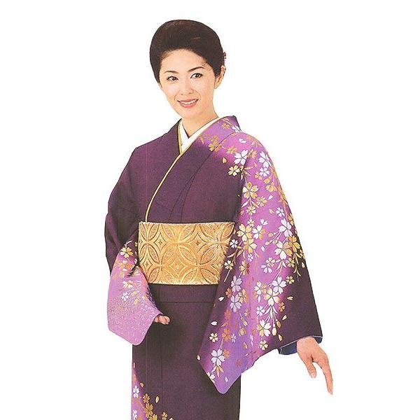 訪問着 女性 胴抜き プレタ 踊り 絵羽 洗える着物 濃い紫 枝垂桜