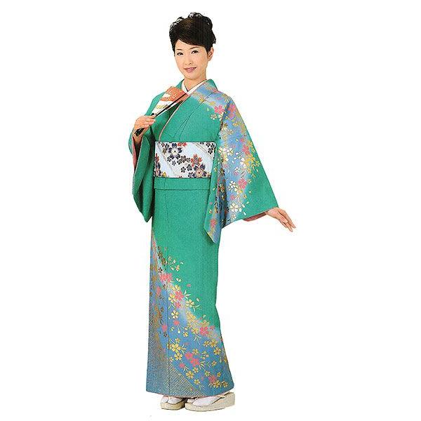 訪問着 女性 胴抜き プレタ 踊り 絵羽 訪問着 洗える着物 浅葱色 枝垂桜