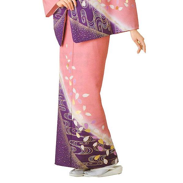 訪問着 女性 プレタ 踊り 絵羽 洗える着物 薄紅 観世水 : カメヤ