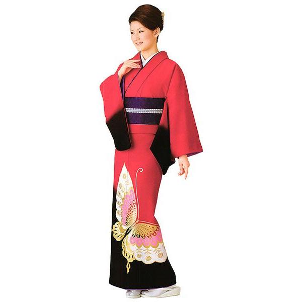 訪問着 女性 プレタ 踊り 絵羽 洗える着物 赤 蝶 : カメヤダイレクト