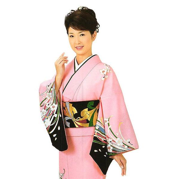 訪問着 女性 プレタ 踊り 絵羽 洗える着物 ピンク地 桜 柳 : カメヤ