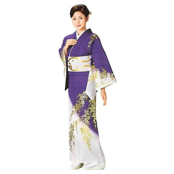 訪問着 女性 プレタ 踊り 絵羽 洗える着物 紫 枝垂れ桜 : カメヤ