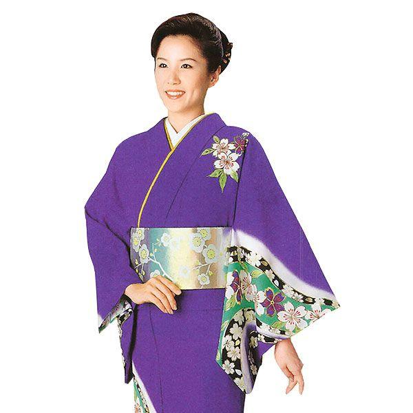 訪問着 女性 プレタ 踊り 絵羽 洗える着物 菫色 葉桜 : カメヤ
