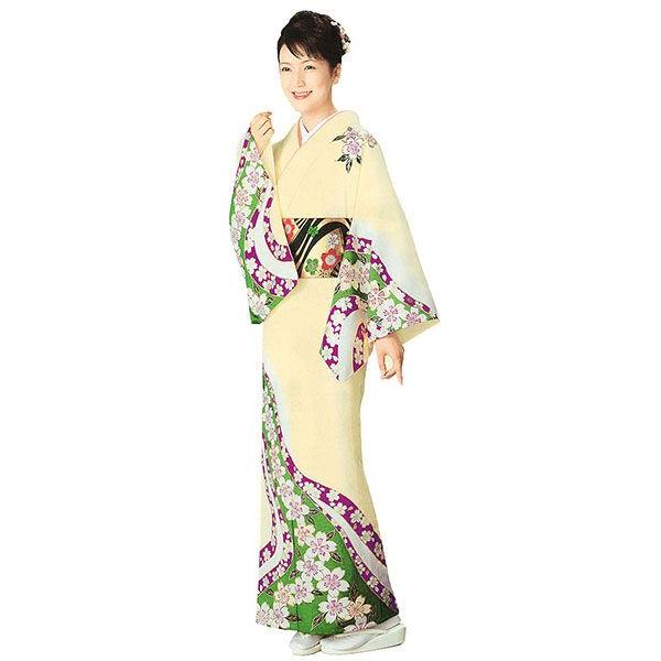 訪問着 女性 プレタ 踊り 絵羽 訪問着 洗える着物 クリーム 葉桜
