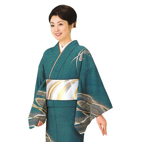 訪問着 女性 胴抜き プレタ 踊り 絵羽 洗える着物 鴨の羽色 露芝