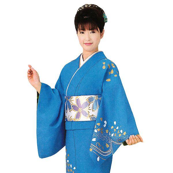 訪問着 女性 胴抜き プレタ 踊り 絵羽 洗える着物 セルリアンブルー 桜