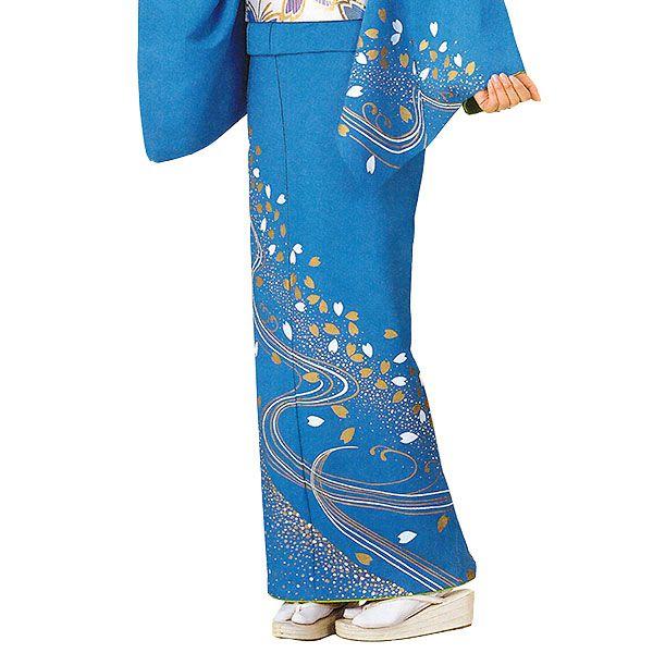 訪問着 女性 胴抜き プレタ 踊り 絵羽 洗える着物 セルリアンブルー 桜