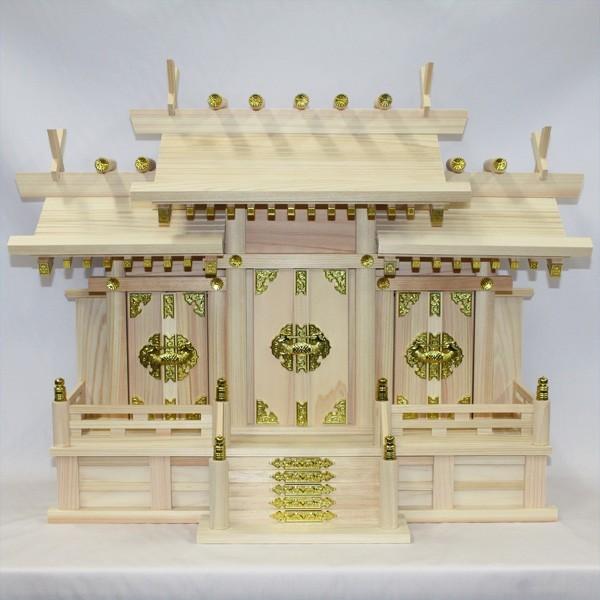 国産東濃檜製神棚 日本製神棚 屋根違い三社神棚 中 (神棚セット 国産東濃檜製神棚 日本製神棚 屋根違い三社神棚 中 (神棚セット