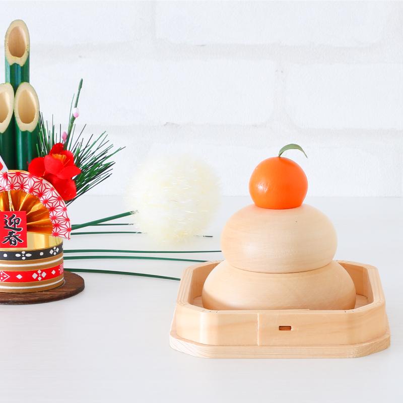 神棚の里 正月 鏡餅 木製 木製鏡餅 依代セット 折敷付き 手作り