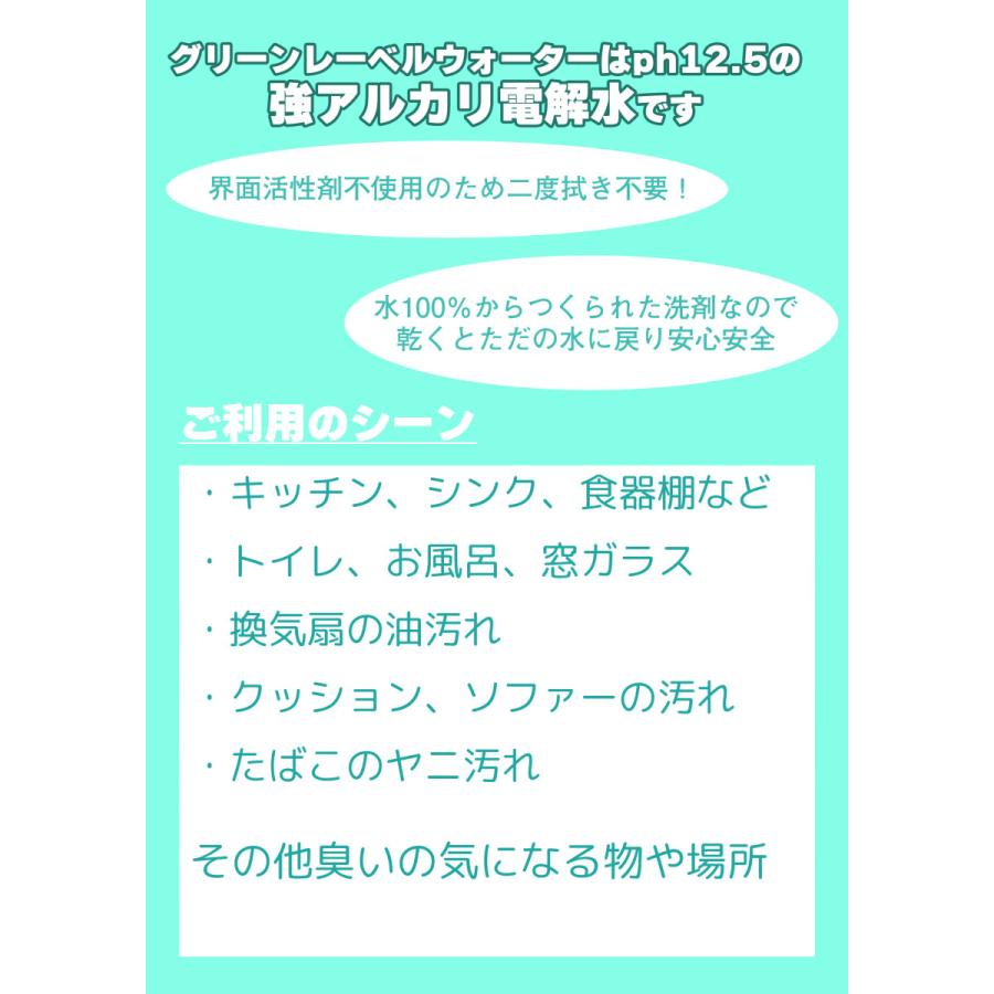 グリーンレーベルウォーター 強アルカリ電解水 除菌 キッチン 500ml 1本｜kamihiro-rakuraku｜03