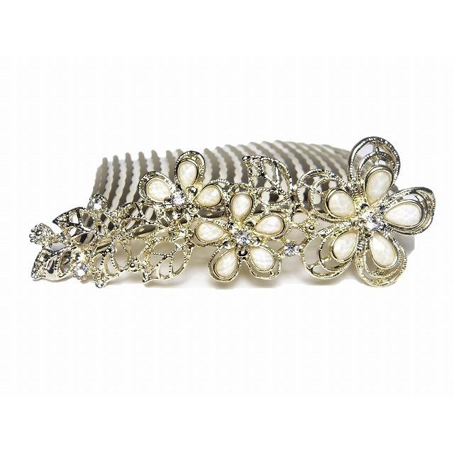 夜会巻きコーム パール スワロフスキー フラワー 110038　ロジューム 楽天市場】【夜会巻きコーム】☆リリウム［ゴールド パール 花