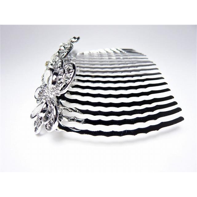 夜会巻きコーム パール スワロフスキー フラワー 110038　ロジューム 夜会巻きコーム パール スワロフスキー フラワー 110038ロジューム