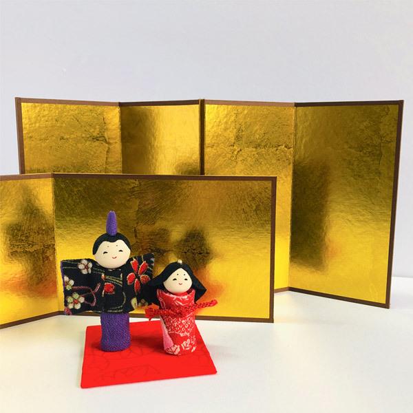 かみもん 四曲屏風 金無地 25cm 縦25×横40.2cm 五月人形 : 京のもん