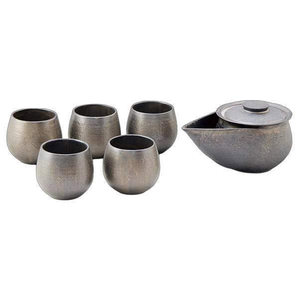 熊谷聡商店 KMG-306 宝瓶茶器揃(大)「黒銹(こくしゅう) 6点セット」京