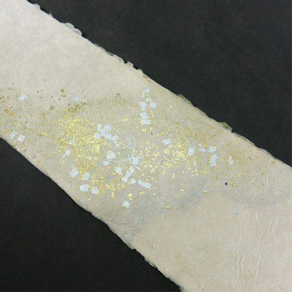 かみもん 石州短冊色紙 耳付き 切継風砂子 利休白茶 約36×8(cm) 1枚