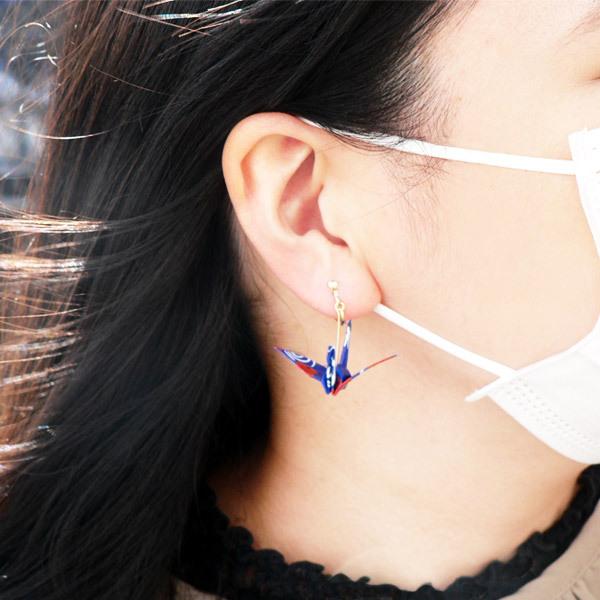 sjd-d-002 和紙アクセサリー「折鶴」イヤリング メーカー取寄せ  