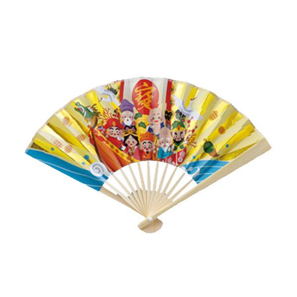 伏見上野旭昇堂 uen-5211 ミニ飾り扇子「七福神宝船」5寸13間 約15cm