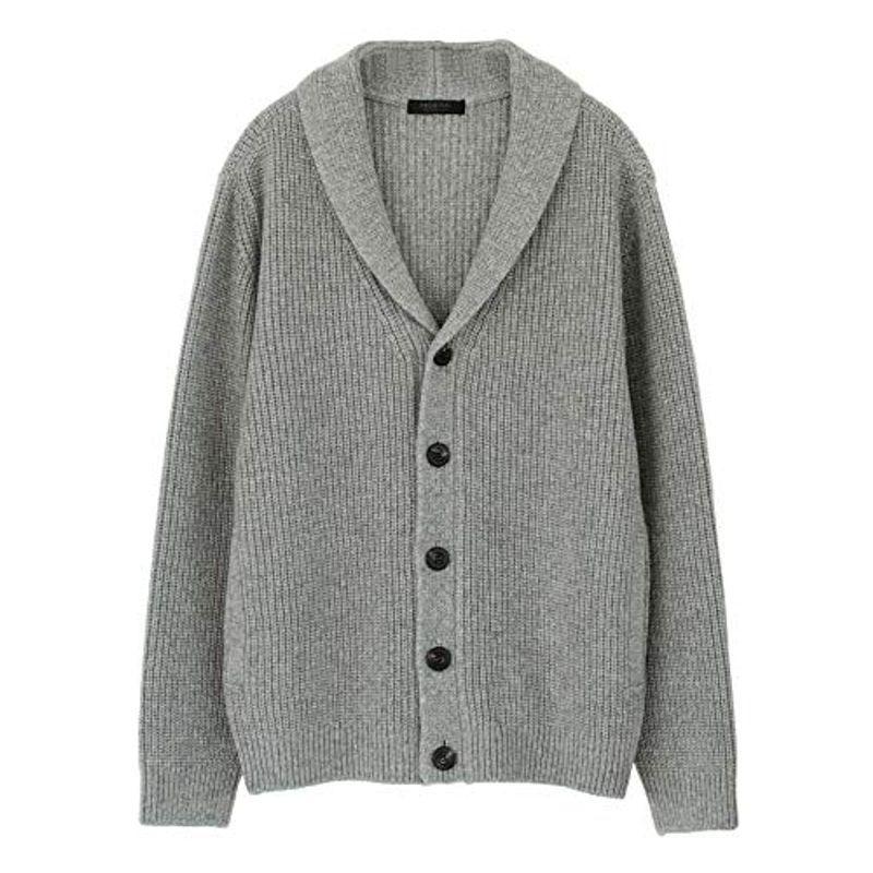 経典ブランド 100 カシミヤ Prodigal プロディガル 畦編み ライトグレー Lサイズ メンズ カーディガン ショールカラー トップス Tecem Es