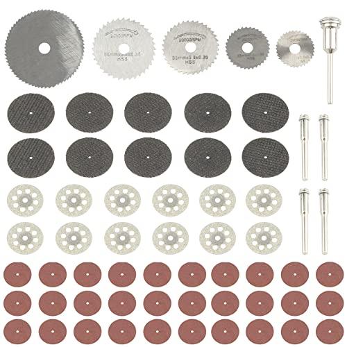Bestgle 60枚入りミニルーターカッター リュータービットダイヤモンドカッティングディスクセット3mm軸HSS丸鋸刃カッティングディスク ミニルーター用 切断砥石 の商品画像