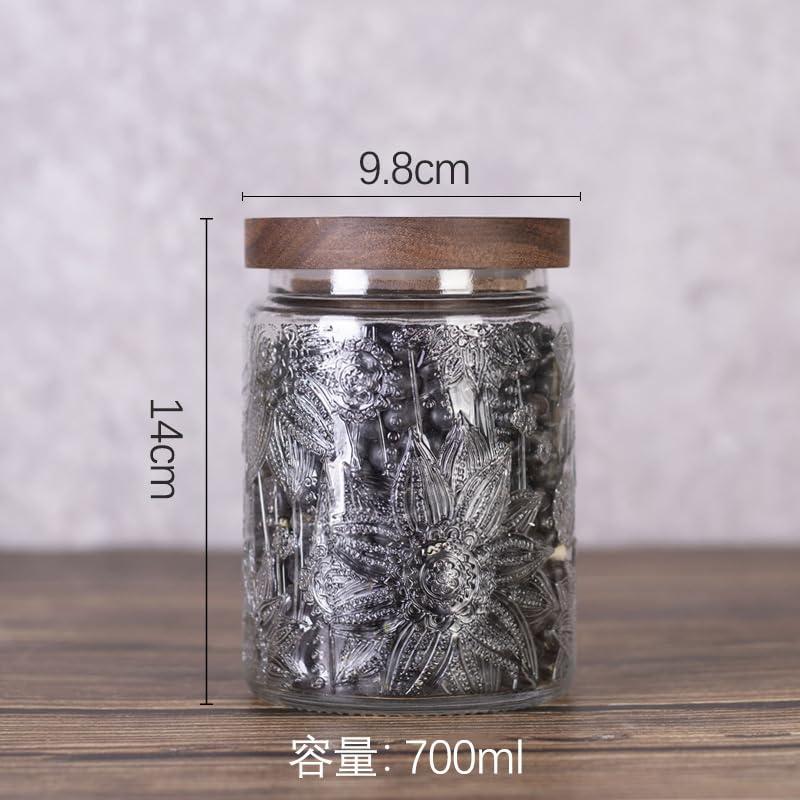 ガラス 瓶 蓋 レトロ ガラスジャー 保存 容器 かわいい (ひまわり
