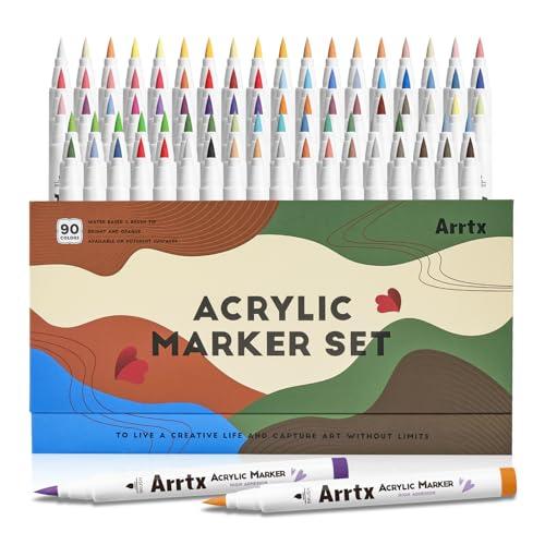 Arrtx アクリルマーカー 90色 ブラシチップ アクリルペイントペン