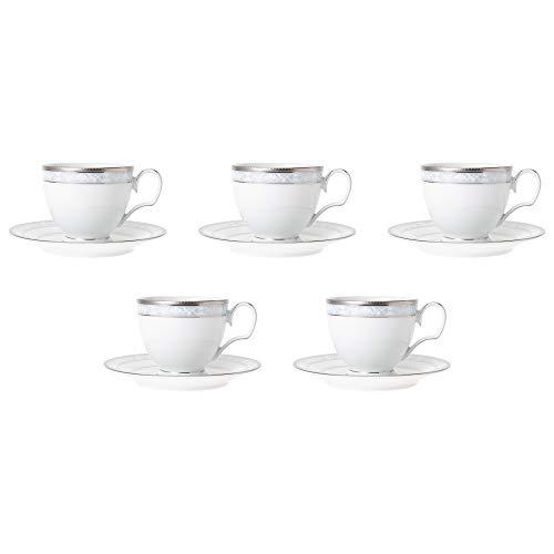 Noritake ノリタケ カップ \u0026 ソーサー セット ( コーヒー ティー 兼用) 250cc ハンプシャープラチナ 5客 ファインポーセレン F91988/4336の画像