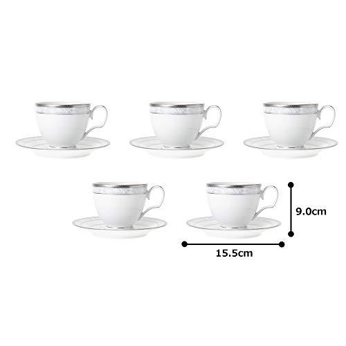Noritake ノリタケ カップ \u0026 ソーサー セット ( コーヒー ティー 兼用) 250cc ハンプシャープラチナ 5客 ファインポーセレン F91988/4336の画像