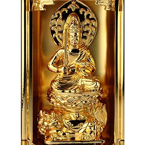 仏像 文殊菩薩 厨子入り 金メッキ/24金  仏師：渡辺景秋 原型＿ 卯年生まれ 十二支守り本尊 干支 高岡銅器(もんじゅぼさつ)_1