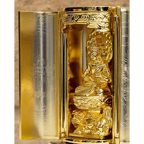 仏像 文殊菩薩 厨子入り 金メッキ/24金  仏師：渡辺景秋 原型＿ 卯年生まれ 十二支守り本尊 干支 高岡銅器(もんじゅぼさつ)_5