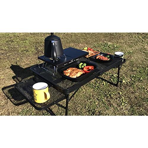 OUTDOORSHIN アイアンメッシュ ミニテーブル サイドテーブル付き拡張可能 焚き火 耐熱テーブル 一体型折りたたみ 机 軽量 コンパクト キャンプ アウトドア_3