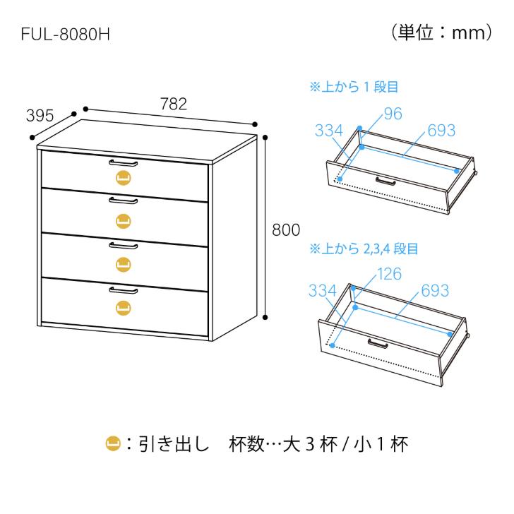 白井産業 チェスト フルニコ FUL-8080H NA DK WH FULLNICO タンス 収納