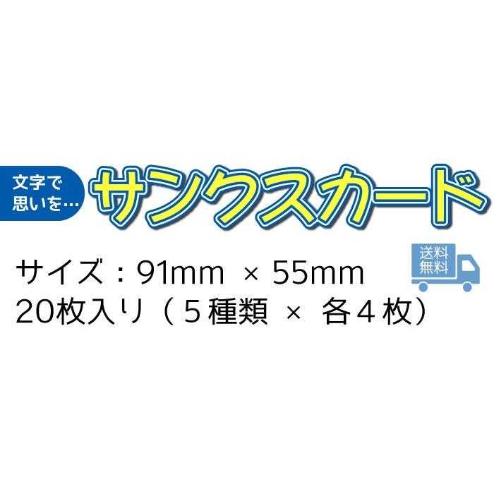 サンクスカード メッセージカード 20枚 5種類 × 各4枚  横長 タイプ 送料無料｜kamittell｜03