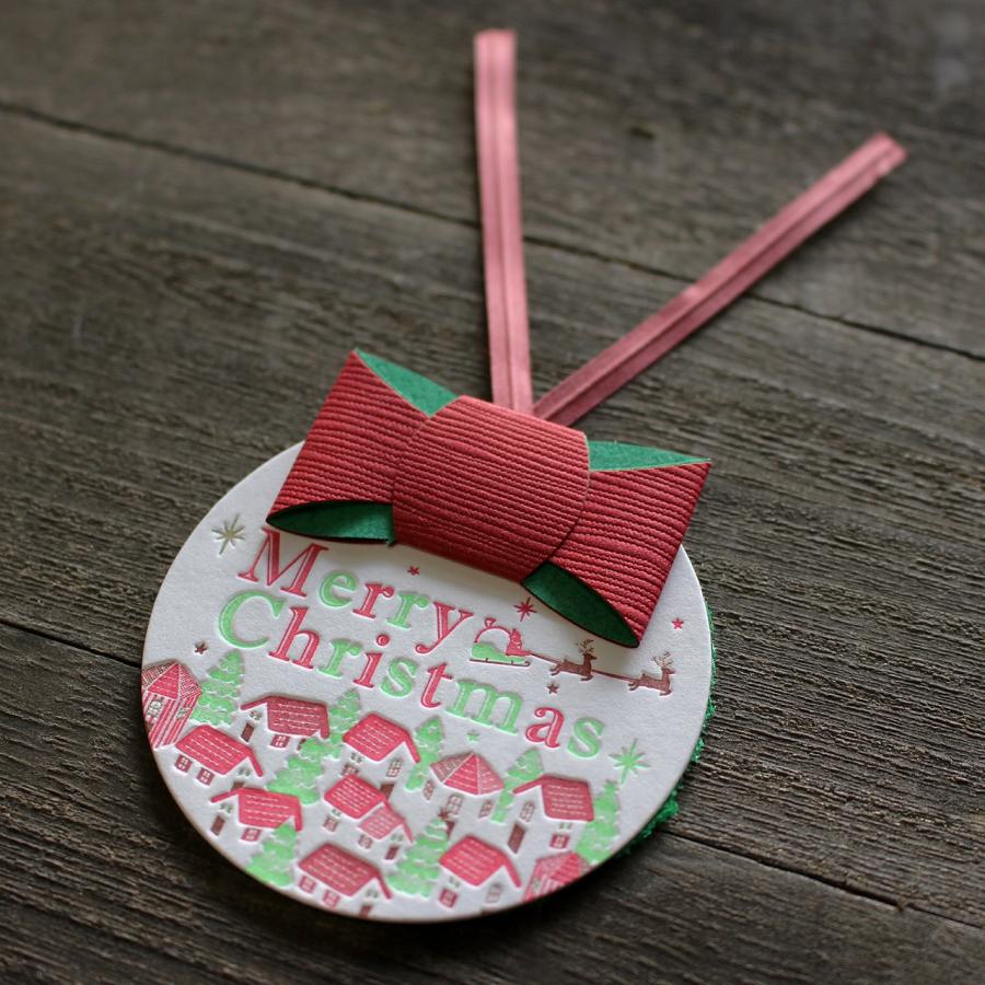 ギフトタグ クリスマス用 リボン・ラッピングタイ付き 円形 55×55mm