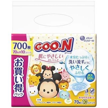 大王製紙　グーン　肌にやさしいおしりふき　つめかえ用70枚×10パック　4パック入り　まとめ買い　送料無料 | グーン 肌にやさしいおしりふき