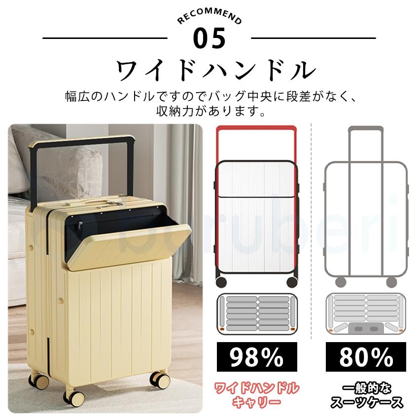 スーツケース キャリーケース フロントオープン ワイドハンドルキャリー 多機能 USBポート付き USB充電 ドリンクホルダー キャリーバッグ前開き_11
