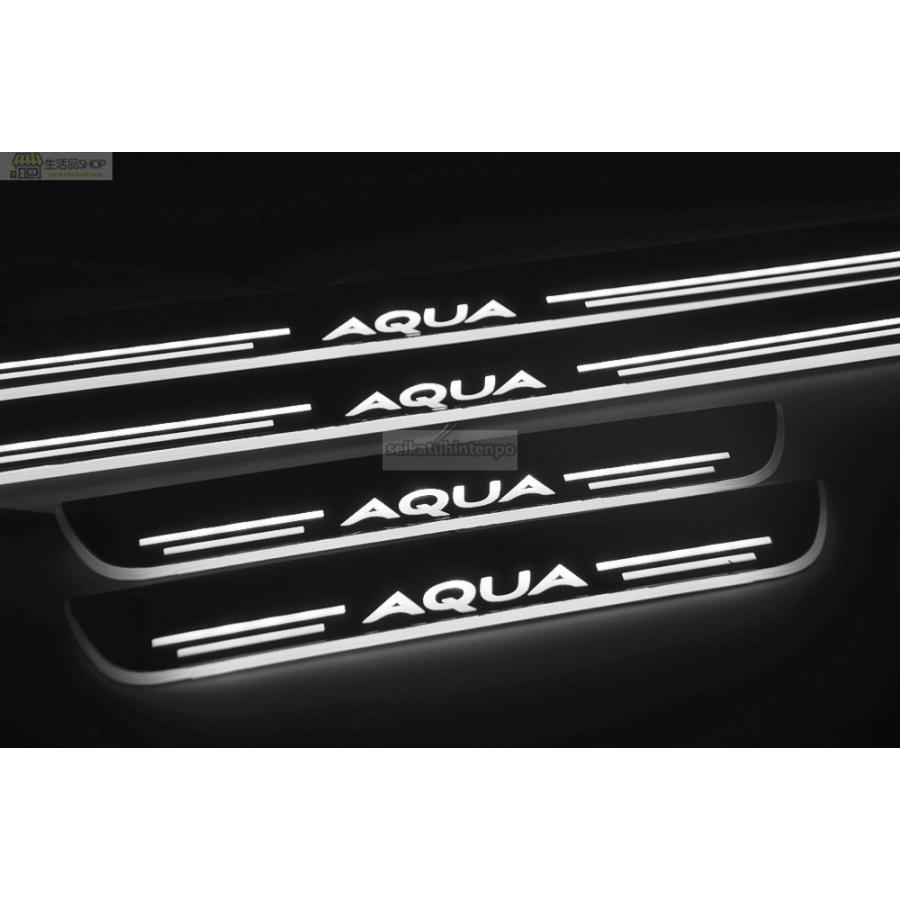 アクア AQUA LED スカッフプレート 青 流れる シーケンシャル トヨタ TOYOTA 新デザイン 電装関係 自動車 内装 ブルー4枚セット｜kamiyashouten8｜03