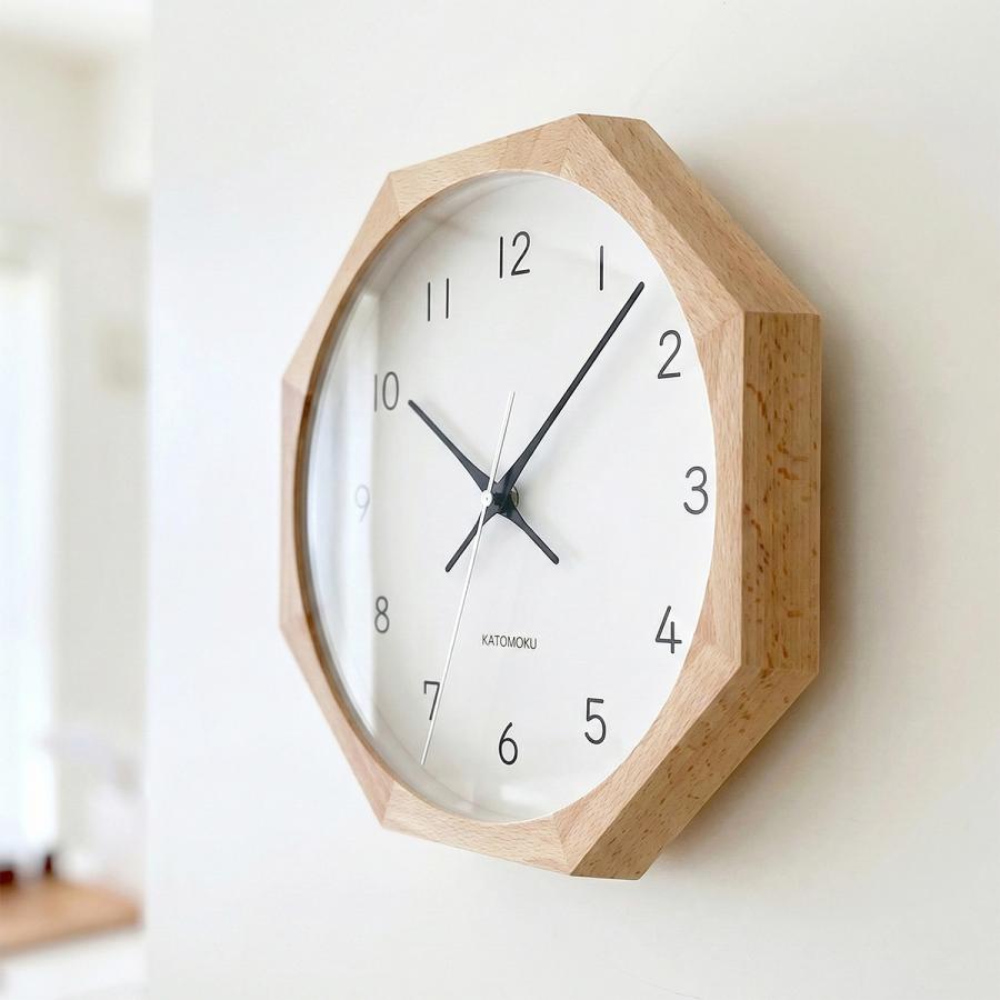 壁掛け時計 KATOMOKU muku clock 13 八角形 ビーチ km-104NA8 連続秒針