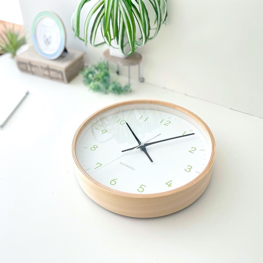 壁掛け時計 電波時計 KATOMOKU plywood clock 22 ライトグリーン km